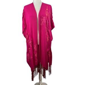 Chico's Fuchsia Floral Fringe Wrap